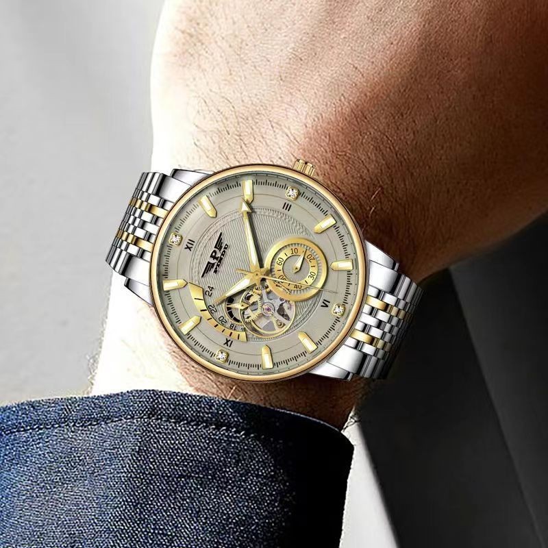 路易爵倫正品全自動鋼帶機械錶男士手錶鏤空直播新款錶王飛行員