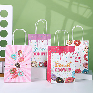 1pcs 馬卡龍彩色甜甜圈圖案 21X15X8cm 帶可愛女孩粉色禮品包裝,手提牛皮紙袋