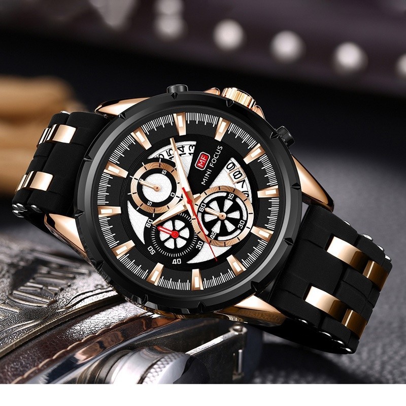 Mini FOCUS 0273 運動休閒手錶男士石英鐘不銹鋼錶帶日期顯示頂級品牌豪華手錶時尚男士