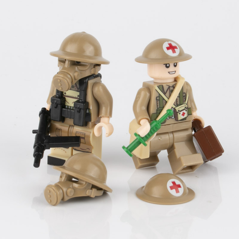 二戰英軍阿兵哥頭盔防毒面具醫療鋼盔人仔穿戴小顆粒軍事配件積木