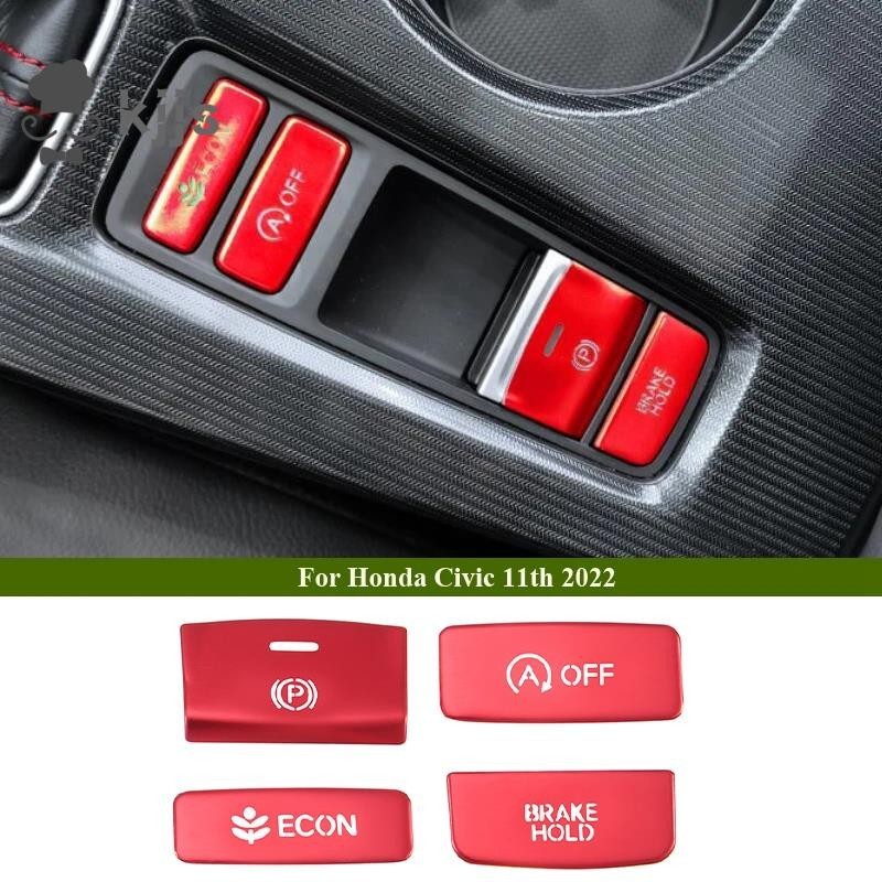 HONDA 4 件裝製動按鈕貼紙蓋裝飾件適用於本田思域第 11 款 2022 年 2023 年紅色內飾件