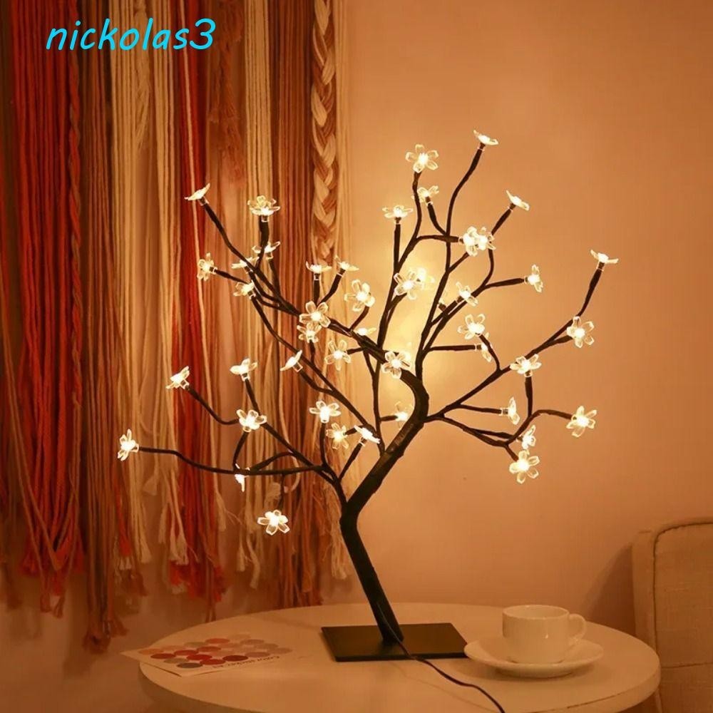 NICKOLAS櫻花樹光,USB供電人造花盆景樹夜燈:,精緻創意24/48led氛圍燈