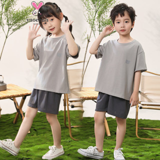 【YAOEENH】100-180CM 夏季兒童糖果色空調家居服套裝 男女童短袖短褲睡衣兩件套 現貨 快速出貨