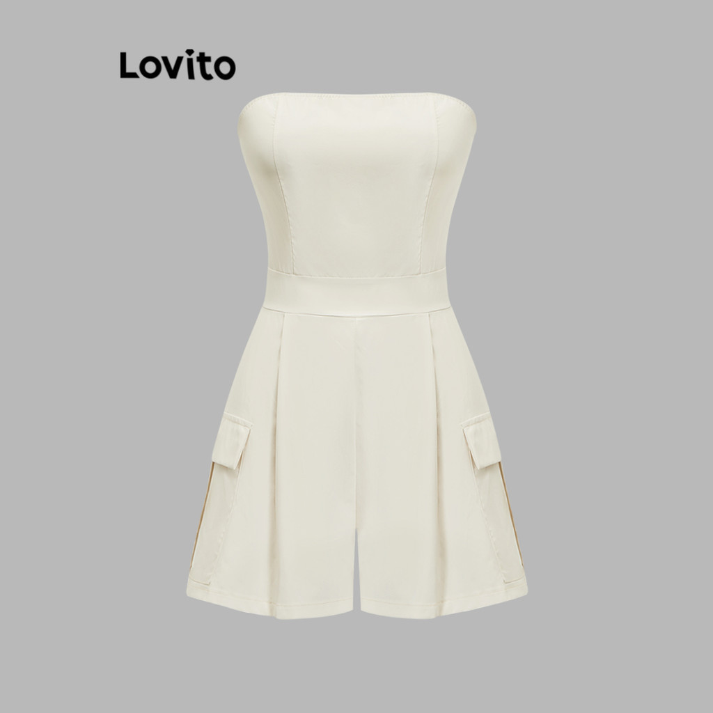 Lovito 女士休閒素色口袋連身褲 L82AD215