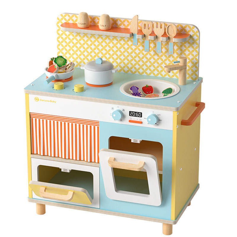 幼兒童木製廚房 模擬煮飯小灶臺 仿真過家家 水果蔬菜餐廚玩具