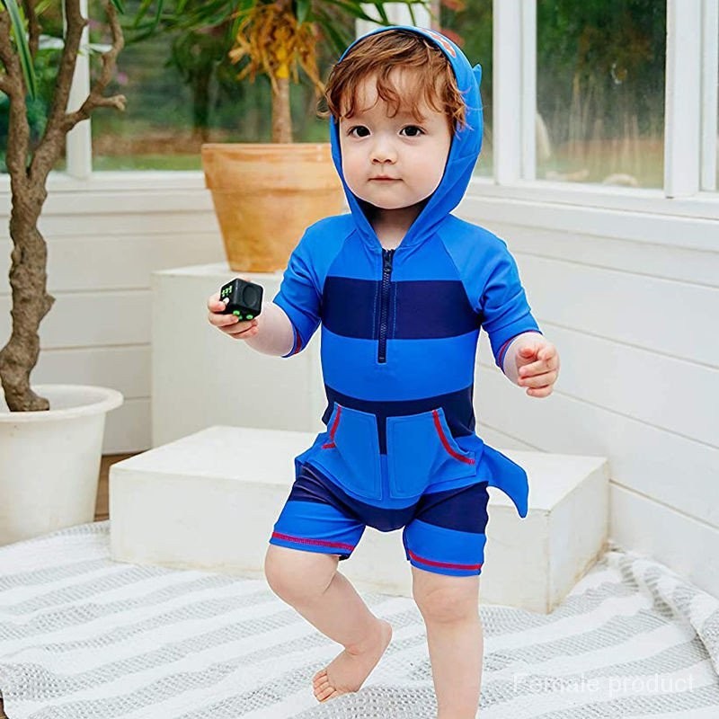 2024新款 兒童連身男童鯊魚造型泳衣 寶寶幼兒衝浪服 嬰兒泳衣 戲水服 水上樂園服裝