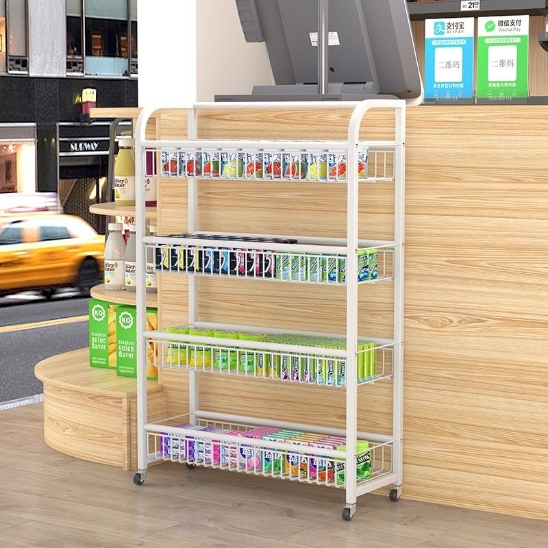 飲料奶茶展示架 零食超市小貨架多層可移動帶輪飲料檳榔多層置物架口香糖擺放架
