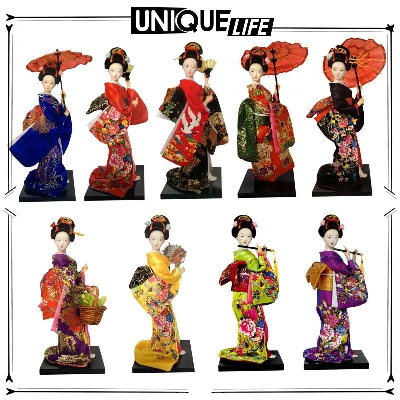 日本藝妓女孩雕像,22.9 厘米,獨立式亞洲藝妓娃娃,和服娃娃在家或作為架子裝飾