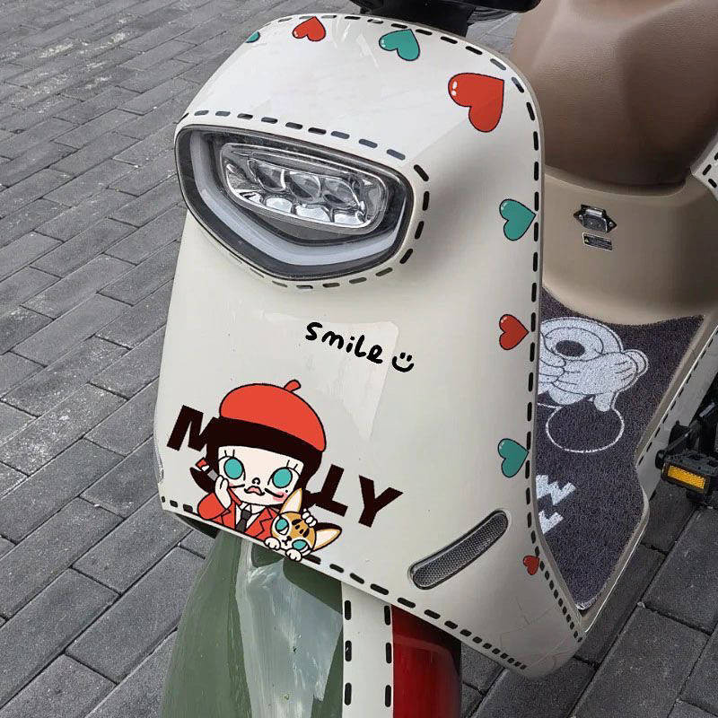 MOLLY卡通可愛電動車貼紙電瓶車摩托車防水防晒雅迪愛瑪裝飾貼畫 vI6F