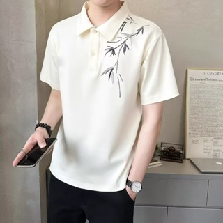 中式刺繡國風短袖t恤男士 夏季2024新款 休閒翻領短袖體恤男Polo衫