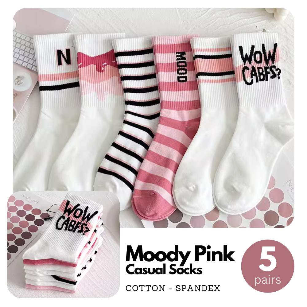 女式長襪套裝 5 件 Moody 粉色時尚休閒襪 JCKK217
