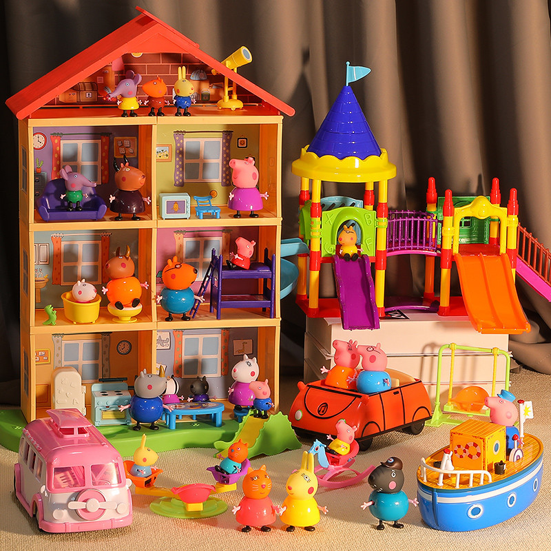 【迪斯熊】兒童小豬佩奇的玩具過家家房子車套裝佩琪豬一家四口全套人物女孩 家家酒 兒童玩具 佩佩豬 佩佩豬玩具