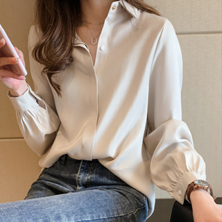 Linki ❤ 韓版氣質襯衫時尚大尺碼長袖素色辦公室寬鬆上衣女生衣著