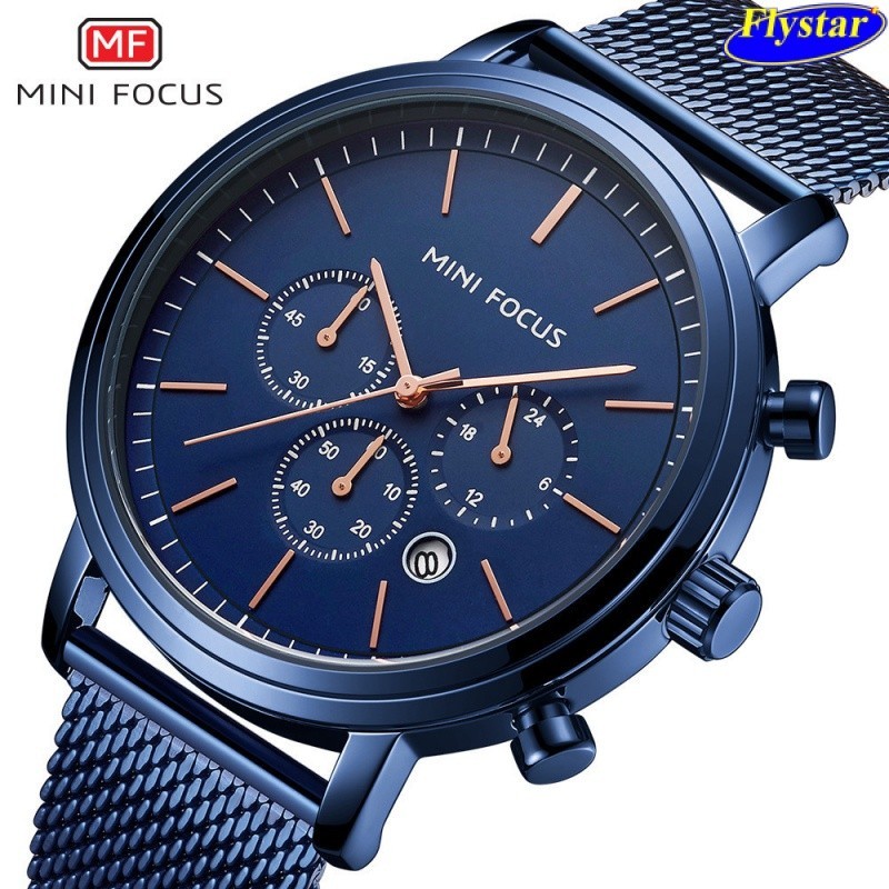 MINI FOCUS品牌手錶休閒男表多功能機芯日曆防水手錶網帶男手錶0297G