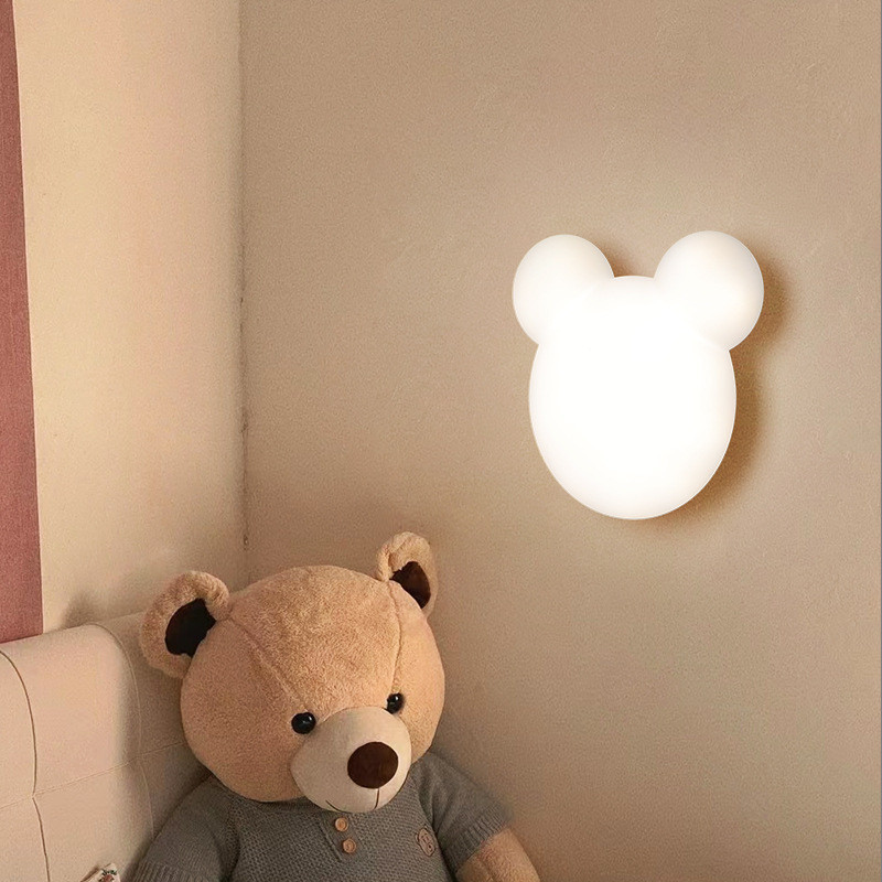 奶油風小熊壁燈創意卡通兒童房臥室床頭燈女孩房間背景牆裝飾壁燈