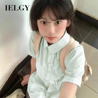 Ielgy 薄荷綠短袖襯衫女甜美泡泡袖上衣