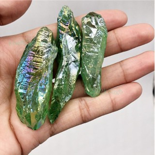 🔥靈犀福運堂 已祈福 天然綠水晶 🔥3-5cm 電鍍綠水晶長牙原石 碎石天然水晶礦石標本石香薰擺件掛件工藝品 TRSJ
