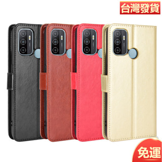 適用OPPO A53 2020手機殼插卡OPPO A32 2020手機皮套翻蓋瘋馬紋繩
