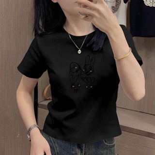 胖胖美依 上衣 T恤 短袖上衣 S-2XL復古圓領短袖T恤夏季純棉修身顯瘦上衣-5183.