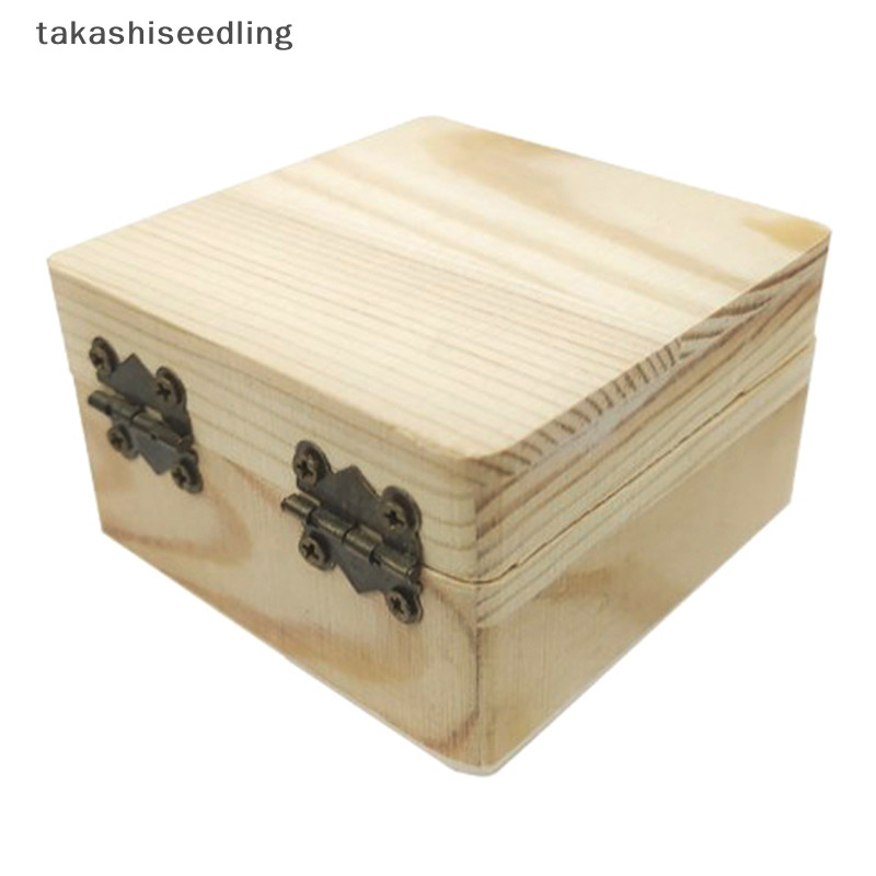 [takashiseedling] 空白方形未完成珠寶禮品盒兒童 DIY 工藝用品木盒松木收納復古禮品錢包工藝 [新]