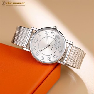 Chicsummer 時尚女士手錶鋼帶女士大錶盤石英腕錶 F5G1