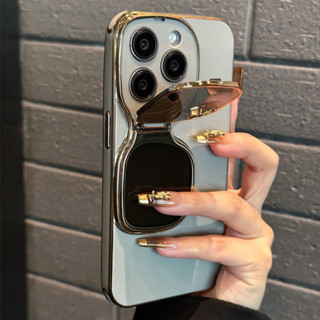 創意個性墨鏡支架手機殼for蘋果14promax電鍍手機殼iPhone15/13pro軟殼