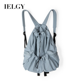 IELGY 小眾設計森系尼龍布抽繩女士後背包 輕便上課旅遊背包