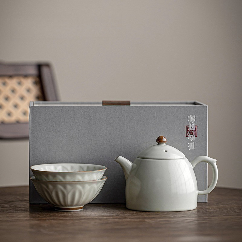 新款💕仿古釉旅行茶具套裝一壺二杯家用辦公茶壺茶杯商務禮品禮盒小套組