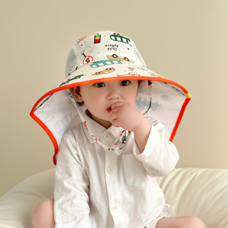 兒童漁夫帽 夏季男童女童遮陽防晒護頸大簷沙灘帽