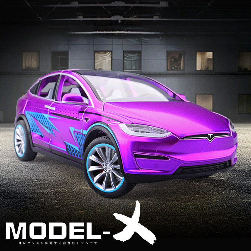 1/24特斯拉模型車 Model X汽車模型 帶聲光6開門聯動後轉向 Tesla擺件