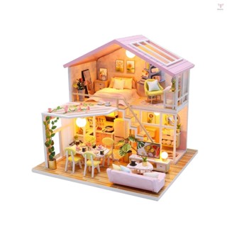 Uurig)娃娃屋微型 DIY 木製娃娃屋套件帶家具帶 LED 燈光音樂甜蜜時光