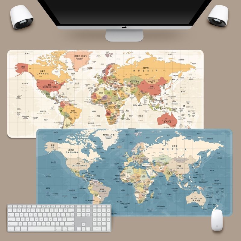 世界地圖超大滑鼠墊鎖邊辦公電腦桌墊學習鍵盤筆記本男生臺式遊戲 小紅書同款