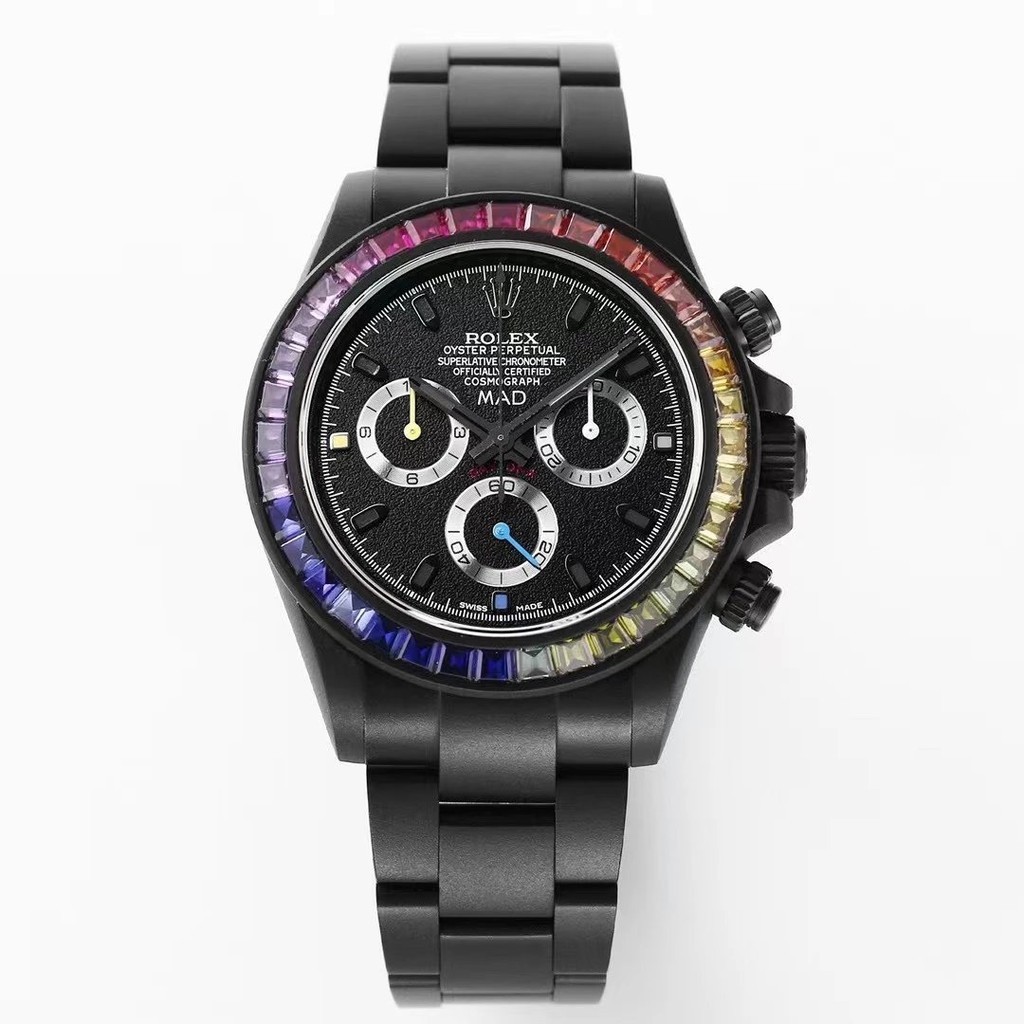TW廠出品：迪通拿碳黑鋼皇腕錶 高級訂製彩鑽表圈，表身DLC黑色金剛膜，Blaken改裝團隊特有的暗夜黑錶盤砂礫效果