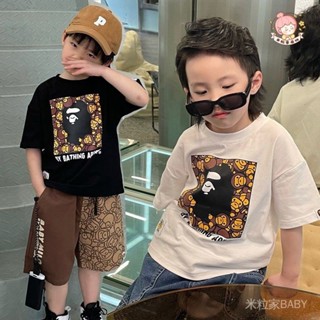 米粒BOYS現貨 100%棉兒童男寶寶中兒童2023夏新款卡通印花速乾透氣短袖T恤上衣