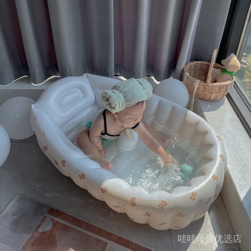 ins韓風兒童充氣浴盆 嬰兒充氣浴池 室內兒童游泳池 家居洗澡盆 嬰兒充氣浴盆