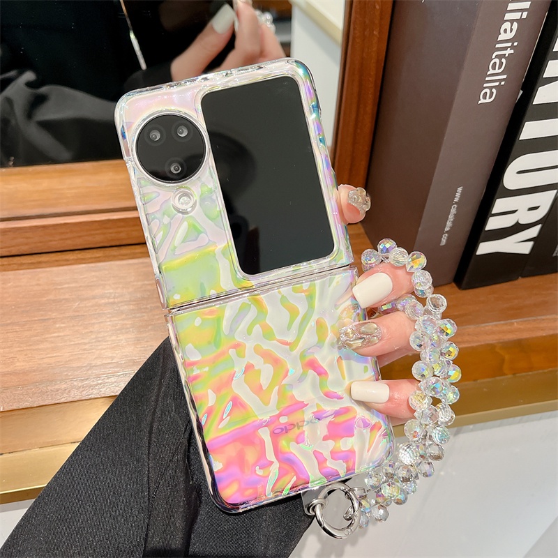 適用於 Oppo Find N2 N3 Flip Wrinkle 彩色手鍊硬手機殼的折疊手機殼