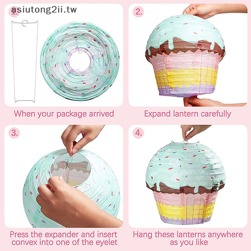 [asiutong2ii] 蛋糕紙燈籠 1 對一生日快樂派對裝飾兒童 3D 裝飾品杯子蛋糕冰淇淋挂件兒童嬰兒送禮會 [T
