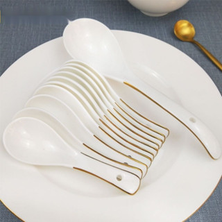 陶瓷湯勺 家用湯匙碗筷架陶瓷小勺子 瓷湯匙白色米飯勺