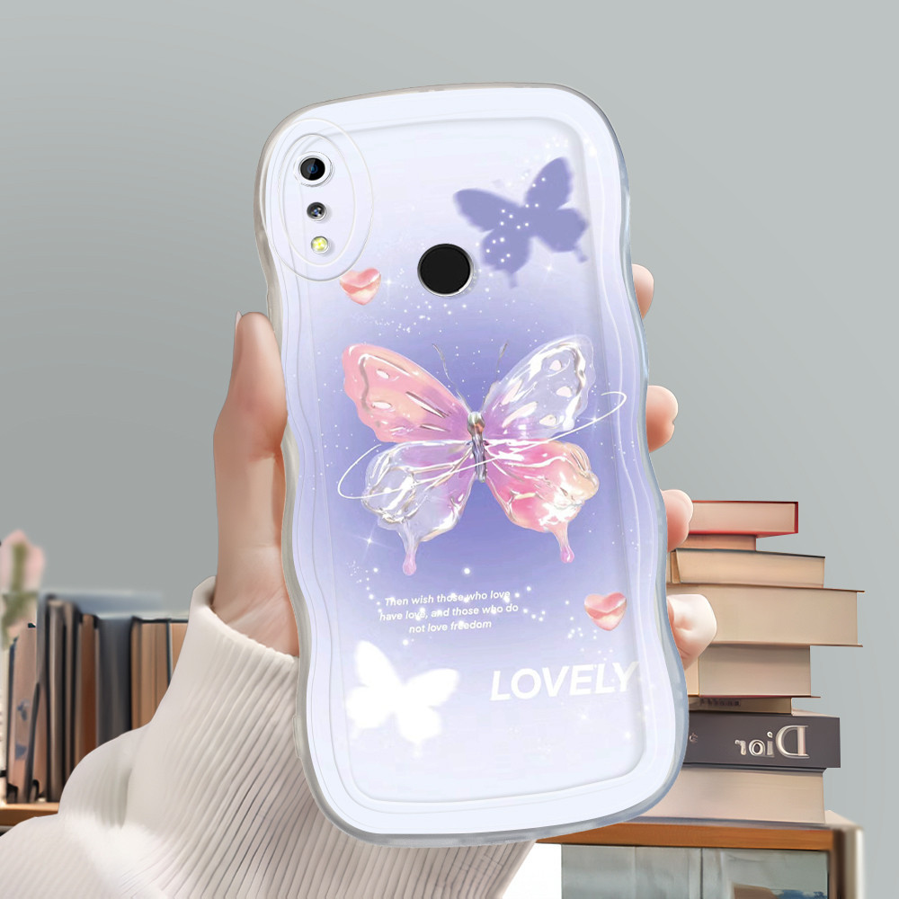 適用於 Realme 3 適用於軟殼紫色蝴蝶手機殼軟殼奶油殼