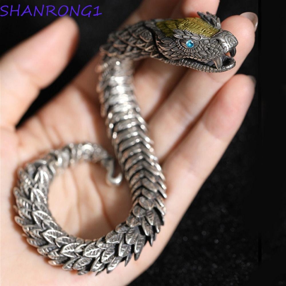 SHANRONG1男士手鍊,誇張的外觀金屬響尾蛇手鐲,創意蛇形厚手工編織手鐲贈品