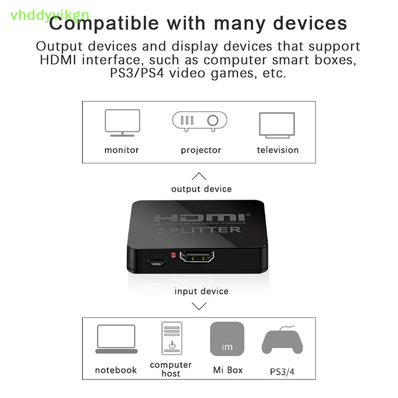 Vhdd 4K HDMI 分配器 HDMI 開關 1 進 2 出視頻分配器放大器雙顯示器適用於 HDTV 盒 PC 顯示