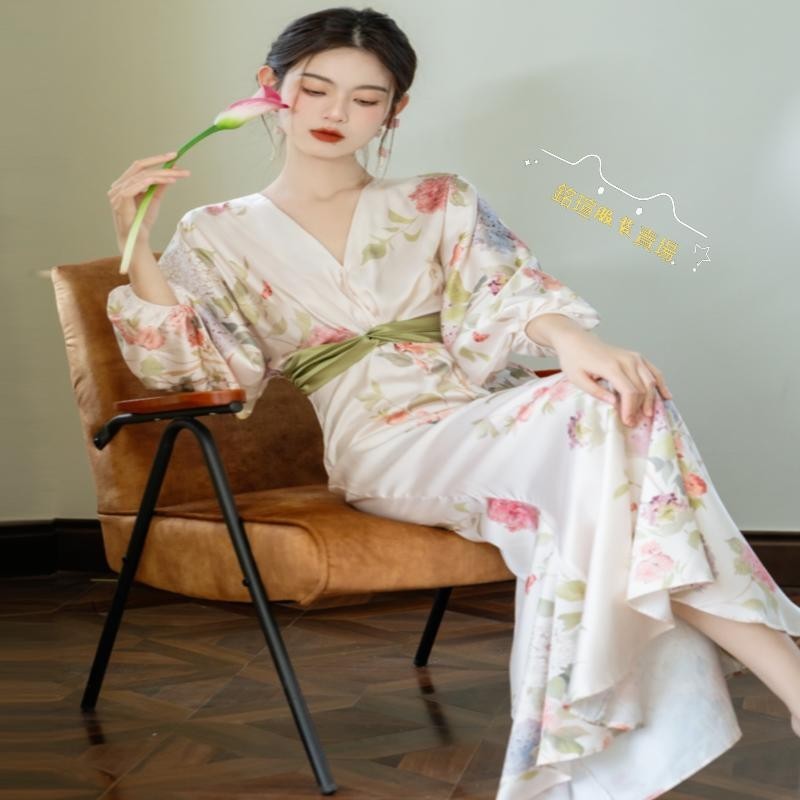 新中式結婚睡衣女新娘伴娘花間漢服晨袍高級感小禮服油畫連衣長裙 24新