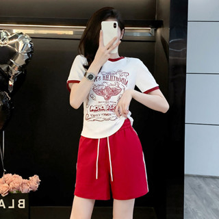 現貨 專櫃優品質推薦 女生衣著 短袖上衣短褲兩件式套裝 新款韓版時髦顯瘦兩件套