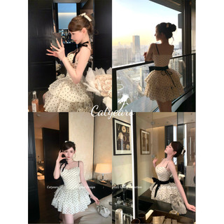 樂芙蘭 洋裝✨Catyears貓年 新品甜心波波茶~法式波點吊帶蓬蓬裙 小個子吊帶A字裙 性感波點洋裝 生日禮裙