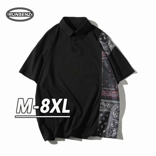 M-8XL 韓系潮流短袖Polo衫男 大尺碼男裝 拼接撞色 寬鬆休閒五分袖上衣 Oversize 男生T恤加大尺碼
