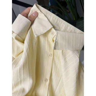 oversize黃色襯衫外套女春夏薄款休閒開衫防曬襯衣寬鬆慵懶風上衣襯衫 女襯衫 長袖襯衫 女生襯衫 襯衫外套 女生襯衫