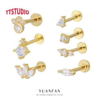 【TT新款耳環】s925純銀時尚百搭幾何疊戴小耳釘女歐美氣質馬眼鋯石耳飾