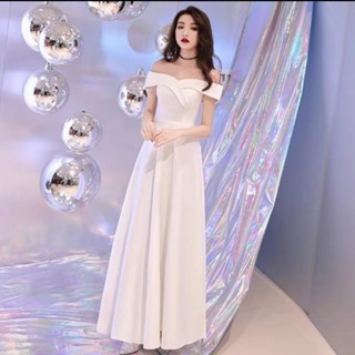 evening dress 高階 禮服裙 法式 晚禮服2025一字領高級感禮服裙平時可穿訂婚領證小白裙 現貨3/27