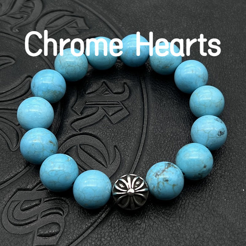 Chrome Hearts克羅心黑曜石綠松石12mm手串男女個性經典款串珠百搭十字架