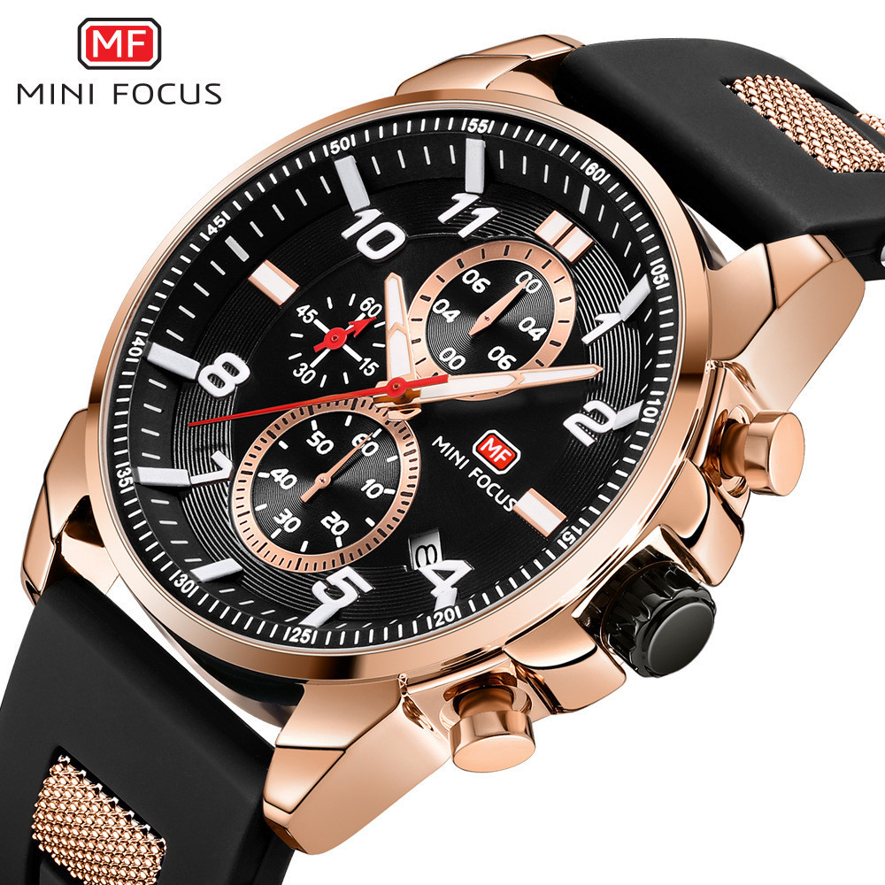 MINIFOCUS運動手錶 矽膠錶帶多功能時尚石英錶防水夜光男士手錶0268G-M056